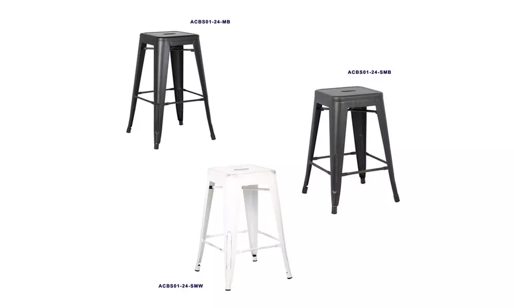 Industrial Style Distressed Steel Backless Barstool - Primary Image