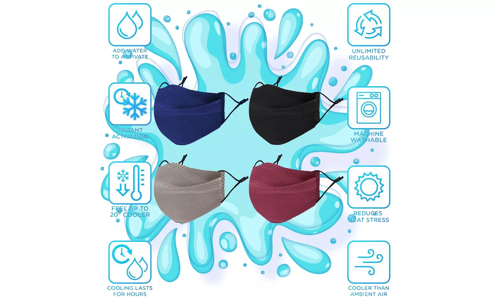 Waloo Cooling Face Masks, Cools when wet for Adults & Kids - Primary Image