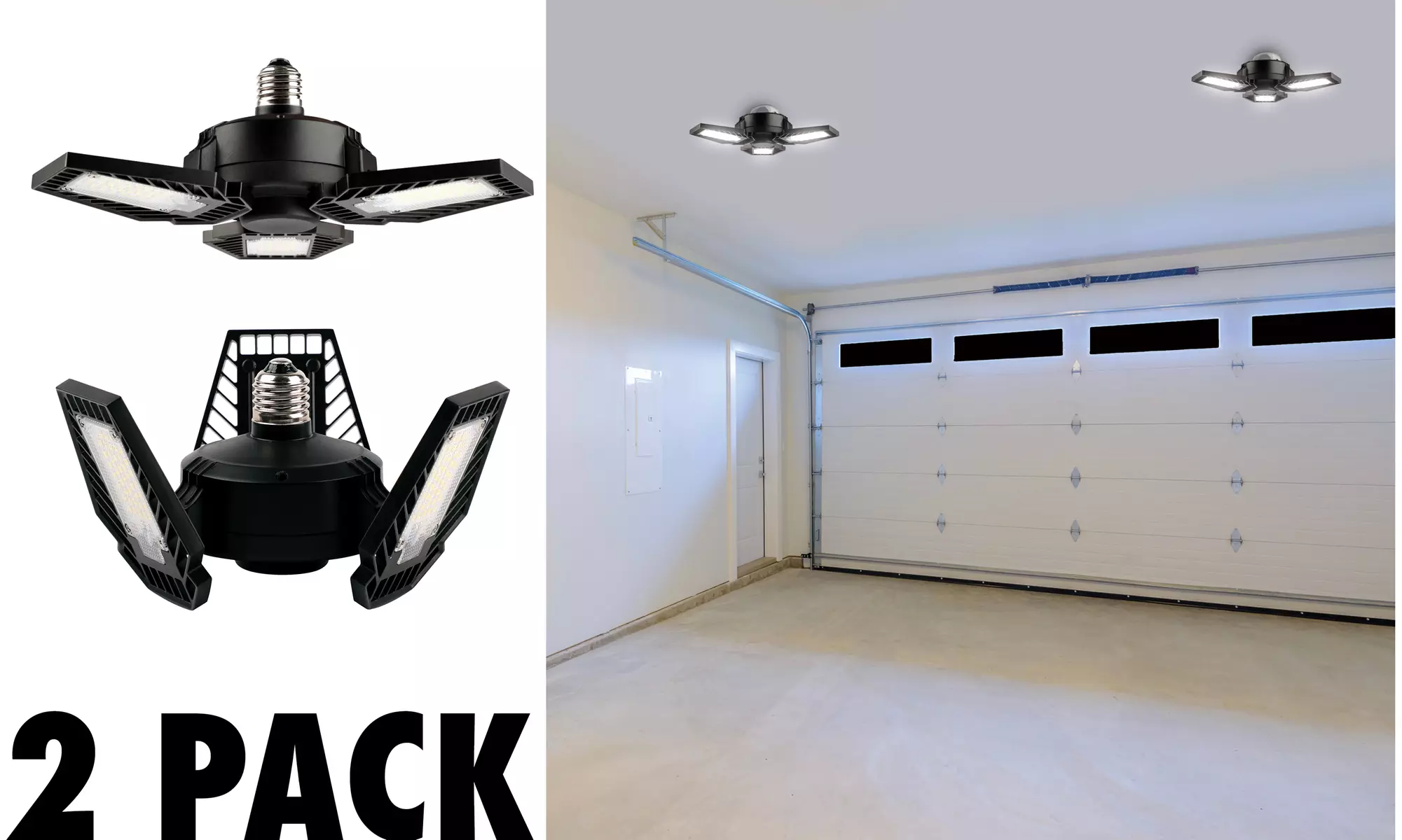 2 Pack - 6000 Lumen LED 3-Panel Garage/Utility E26 Bulb - Primary Image