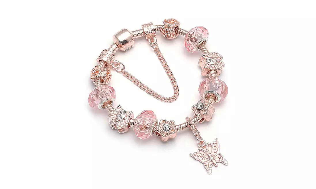  Pink Crystal Butterfly Charm Bracelet Made with Crystals From Swarovski