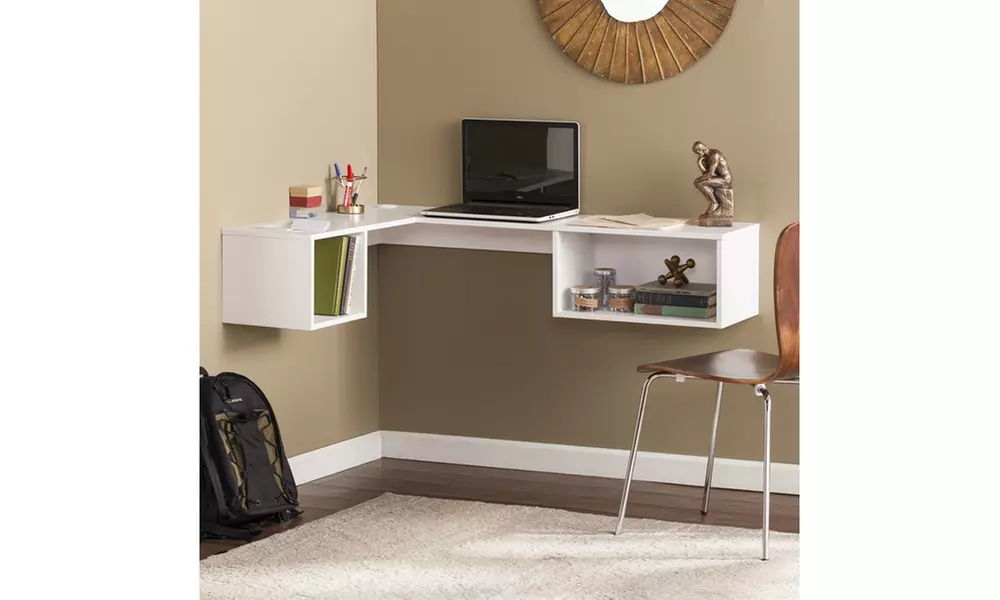Fynn Wall Mount Corner Desk - White - Second Medium