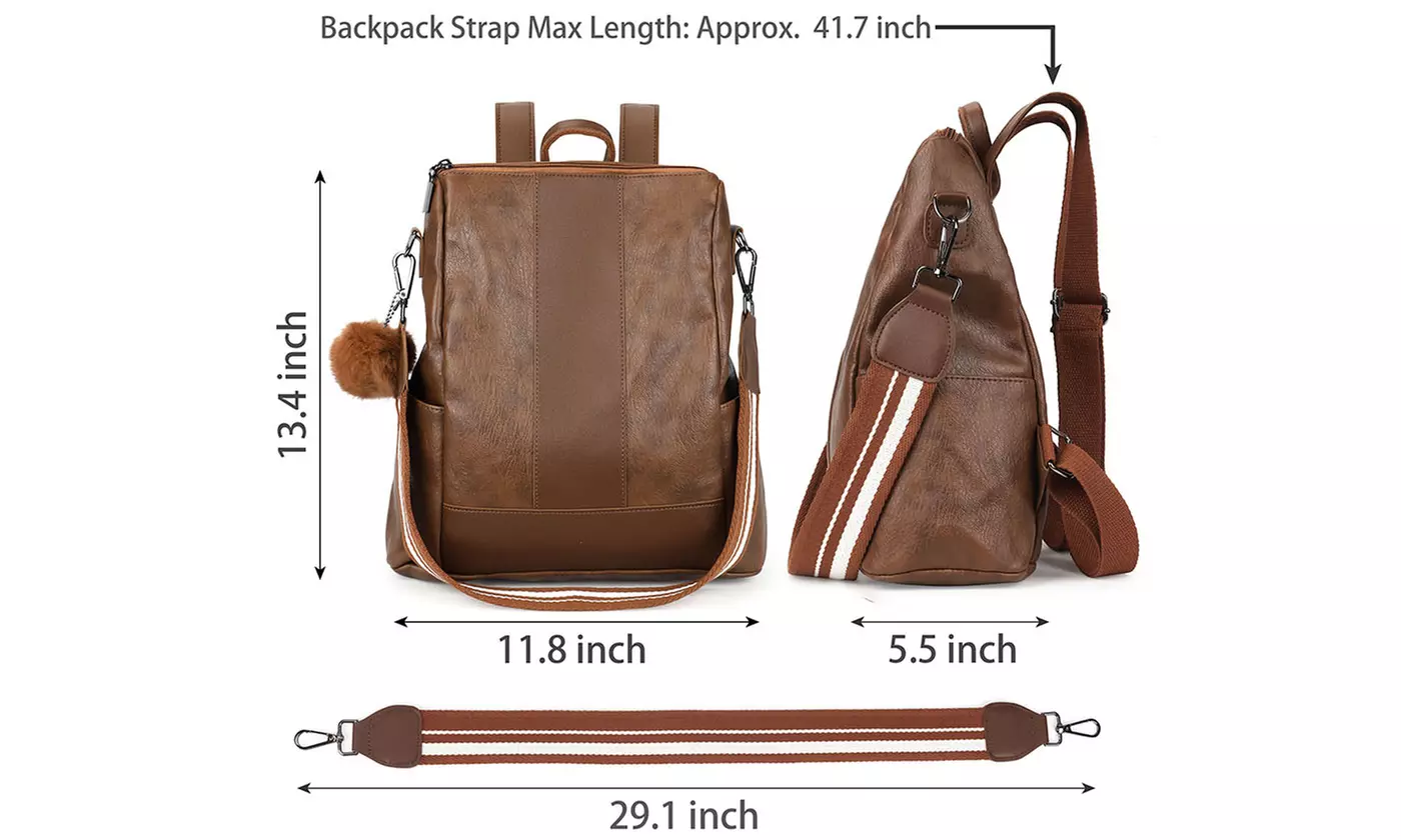 Women PU Leather Backpack Book Bag School Travel Handbag Rucksack Zipper Bag