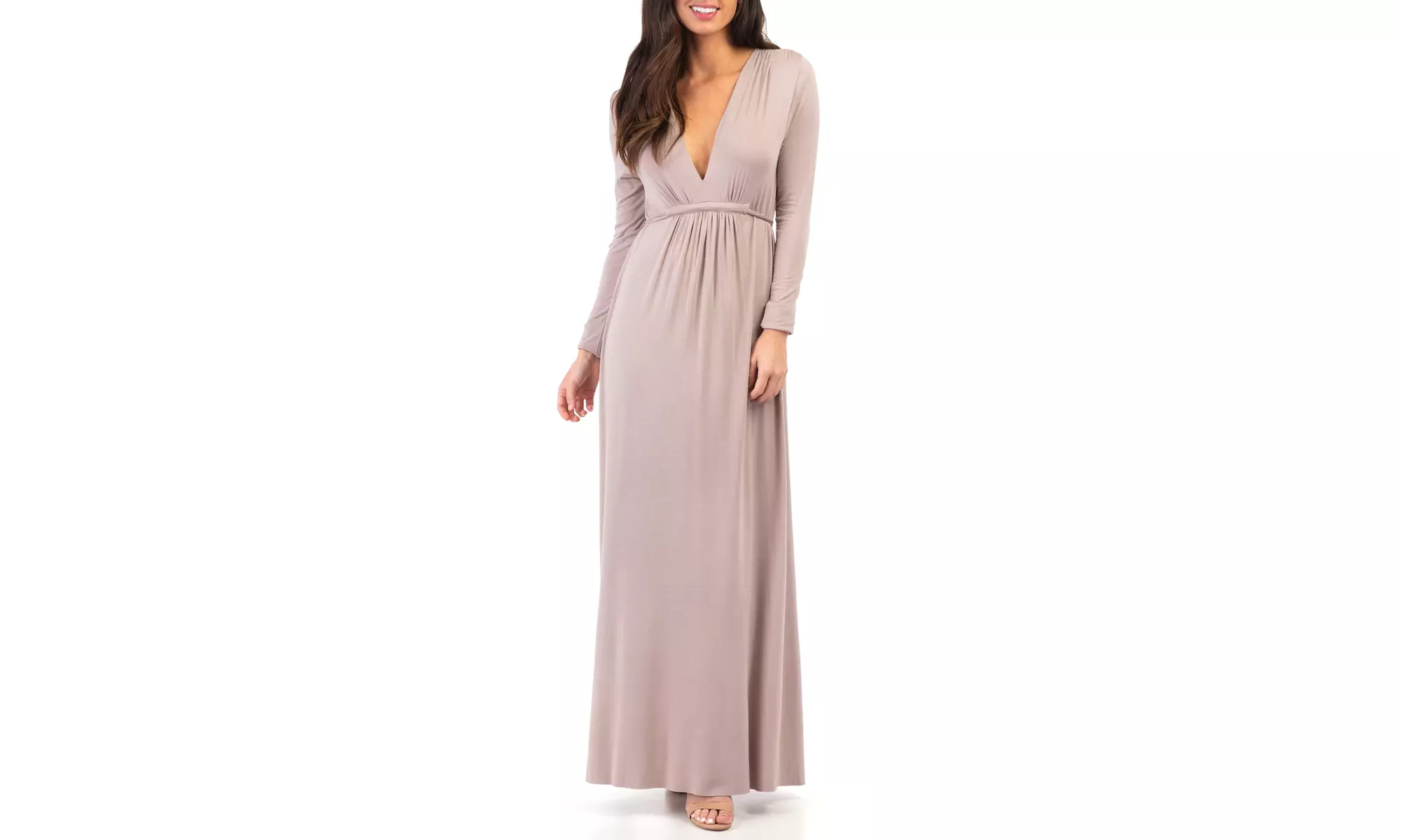 Women's Long Sleeve Empire Waist Maxi Dress with Adjustable Belt-BQD1818-S - Primary Image