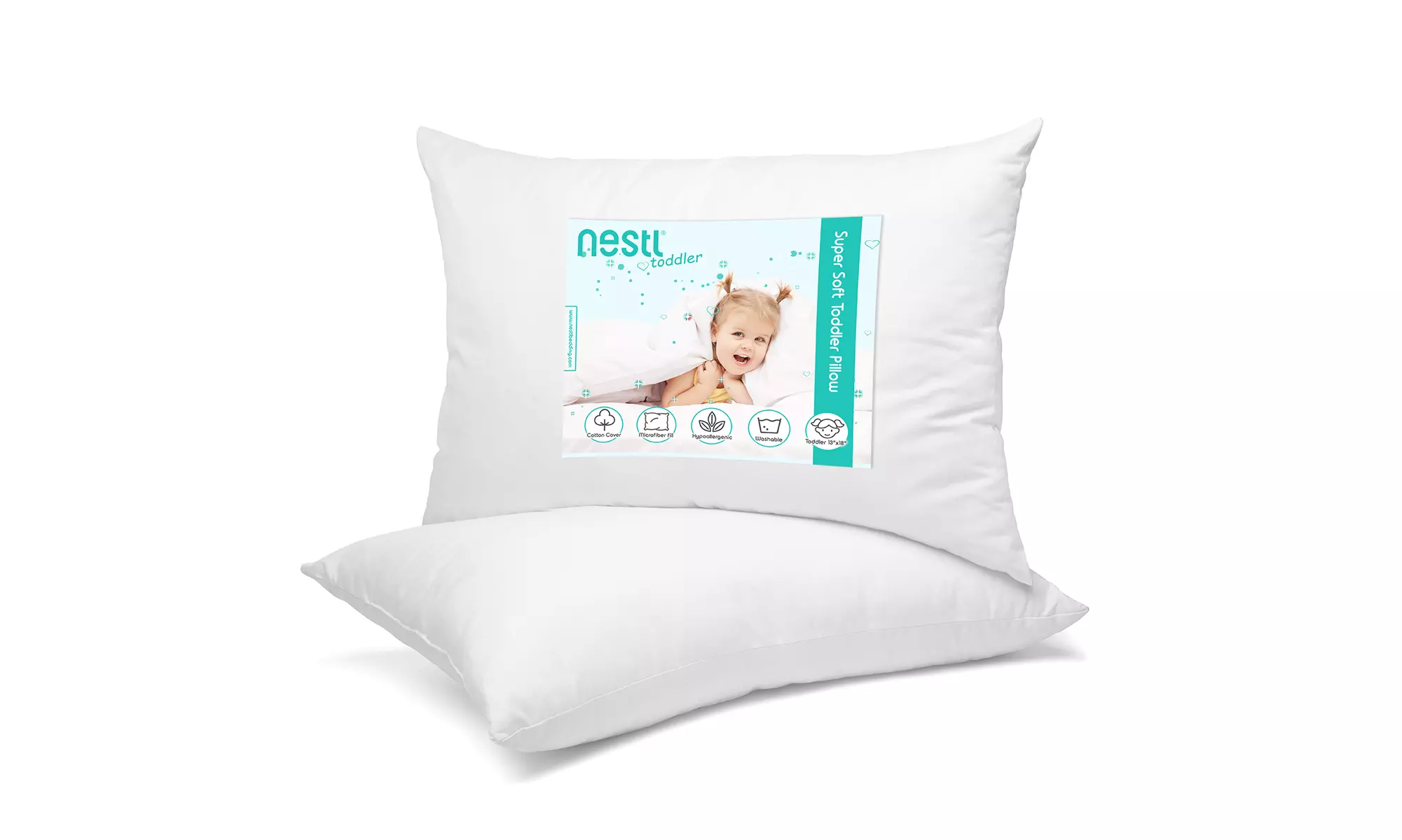 Nestl 2 or  4 Pack 100% Organic Cotton Cover Toddler Pillows - Primary Image