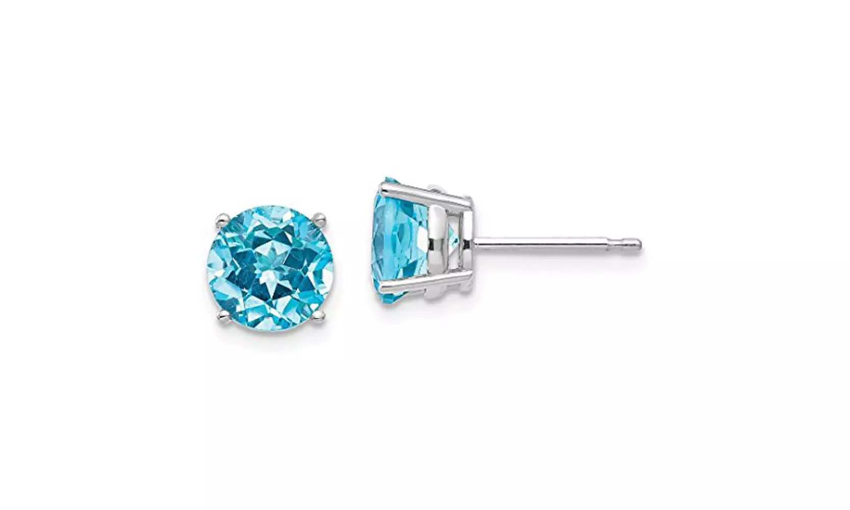 14k White Gold Plated 3.00 ct Round 7 mm Blue Topaz Stud Earrings - Primary Image