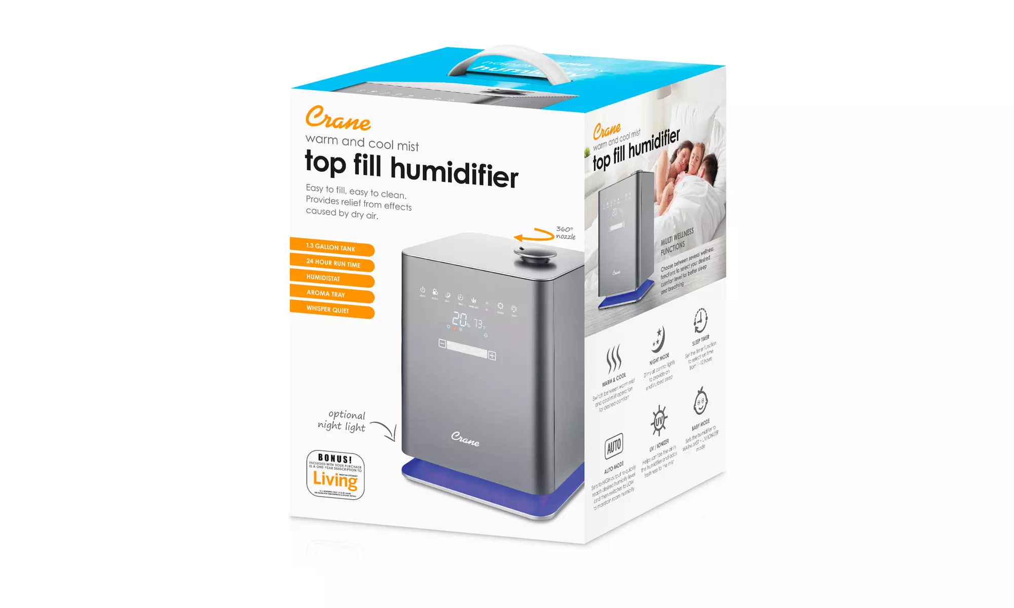Crane 1.3 Gal. Warm & Cool Mist Top Fill Humidifier with Remote Rooms 500 sq. ft - Second Medium