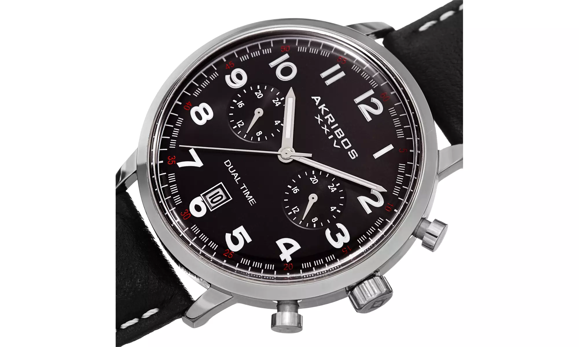 Akribos XXIV Men's Chronograph Date Brown Leather Strap Watch