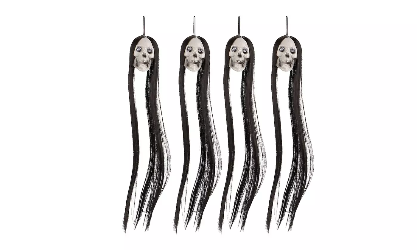 20" Halloween Hanging Ghost LED Glowing Eyes Halloween Prop Skull Scray Hair