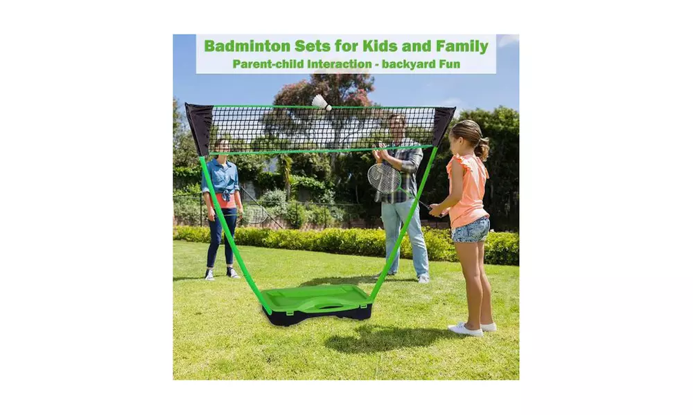 Portable Badminton Net Set Storage Box Base with 2 Battledores 2 Shuttlecocks - Second Medium