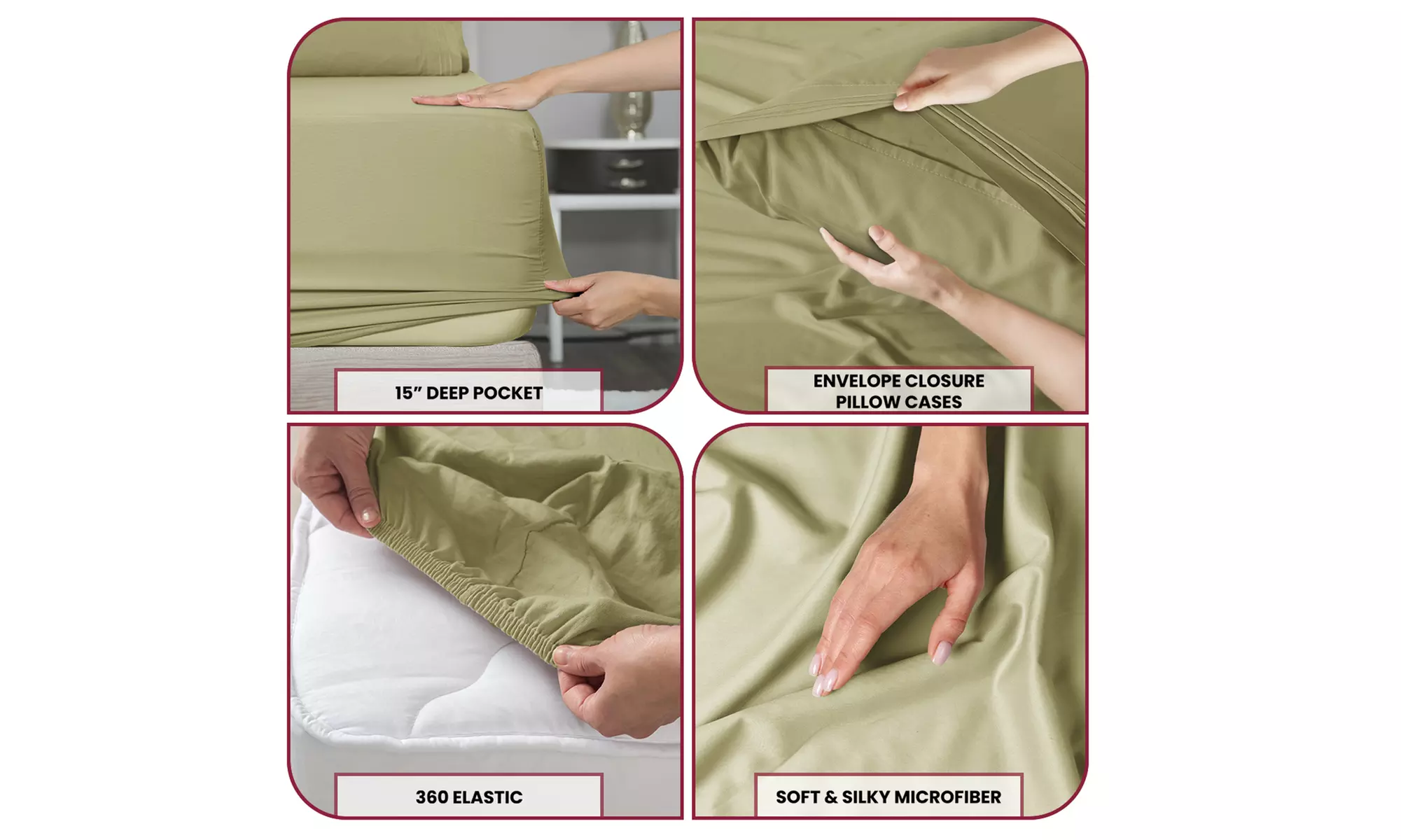 Lux Decor 4Pc Deep Pocket Sheet Set With Embroidered Pillowcases & Giftable Bag