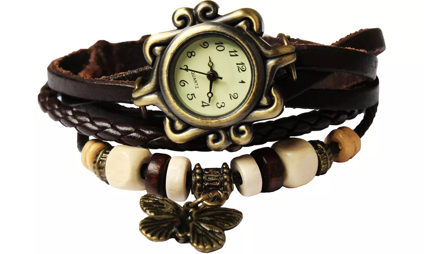 Women's Vintage Bohemian Vegan Leather Watch  (Charm And Color Choices)