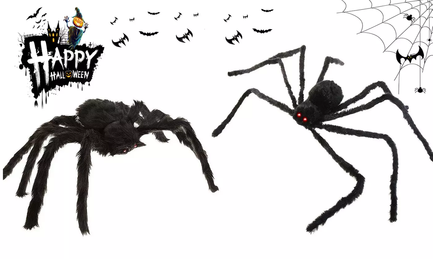 2Pcs Black Giant Spider Fake Plush Spider for Halloween Party Decor - Primary Image