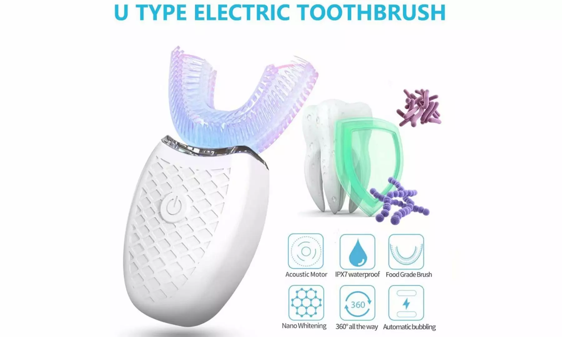 U Shaped Electric Toothbrush Teeth Whitening Automatic LED Sonic Toothbrush