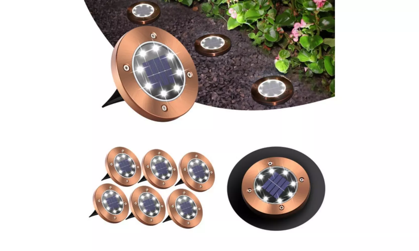 Solar Powered Ground Disk Lights Outdoor Pathway Lights Garden Lawn Decor - Primary Image