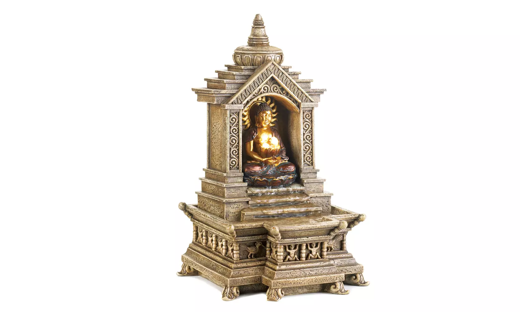 Golden Buddha Temple Fountain Blessings Flow From his Glowing Basket - Primary Image