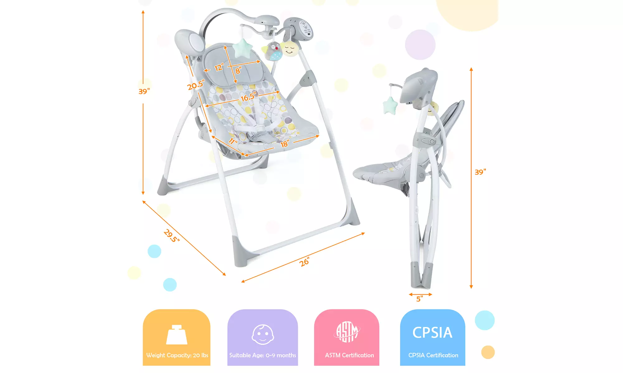 Costway Electric Baby Swing Foldable Portable Rocking Chair with Adjustable Back - Second Medium