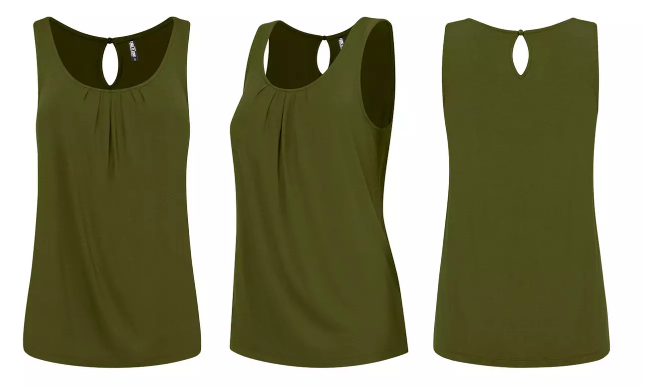 Made By Johnny Women's Pleated Front Scoop Neck Shell Tank Top