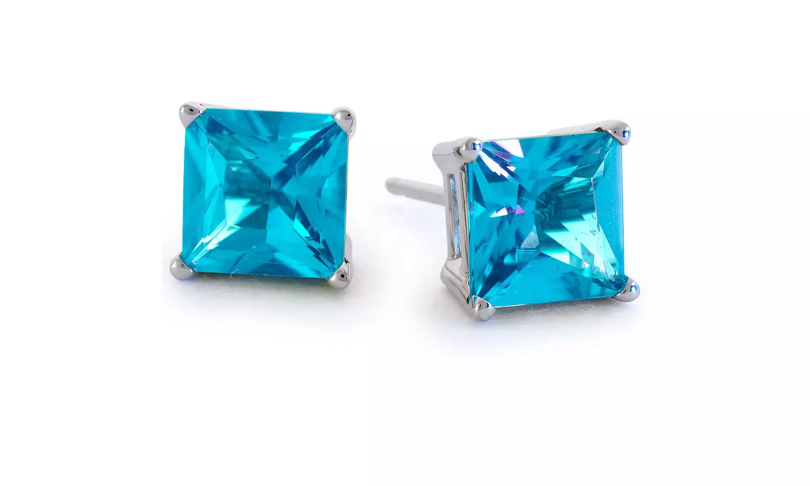 Paris Jewelry 14k Gold Push Back Princess Created Blue Topaz Stud Earrings 3-4MM