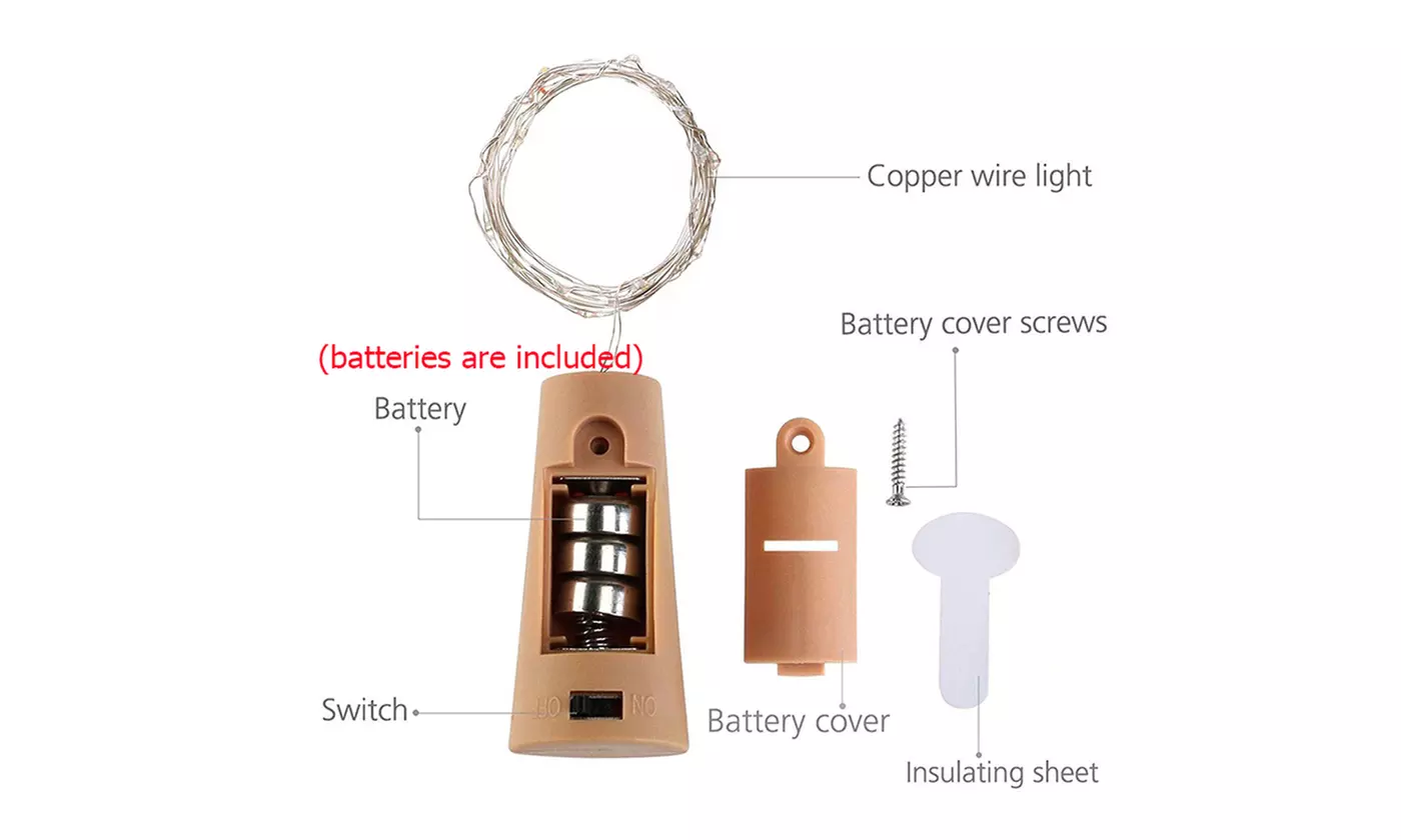 6 Pack 20 LED Wine Bottle Cork Lamp Fairy String  Lights for DIY Wedding Party