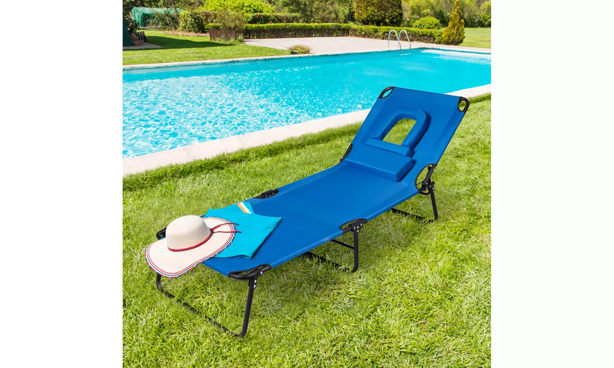 Patio Foldable Chaise Lounge Chair Bed Outdoor Beach Camping Recliner Pool Yard - Primary Image