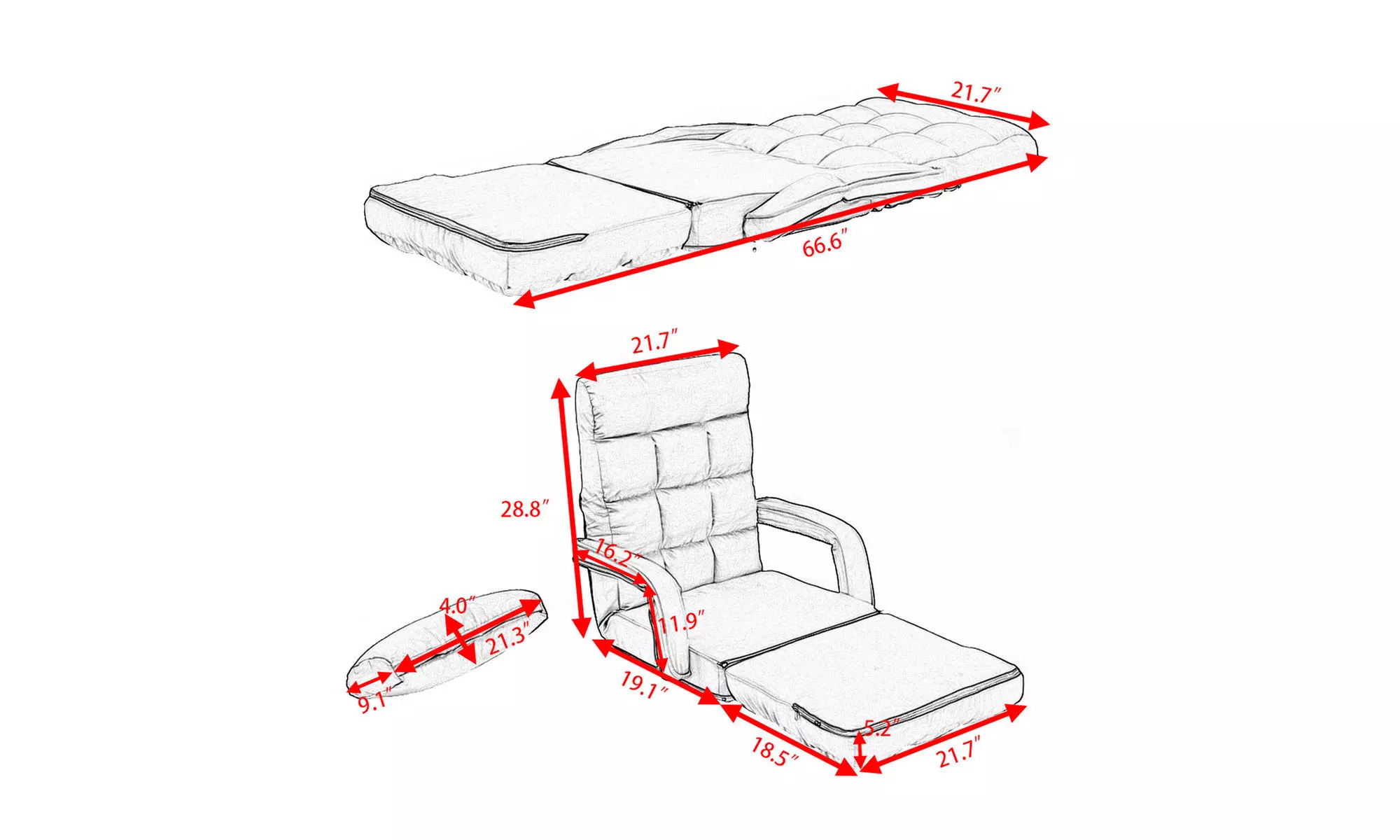 Costway Lazy Sofa Lounger Bed Floor Chair Sofa with Armrests and pillow