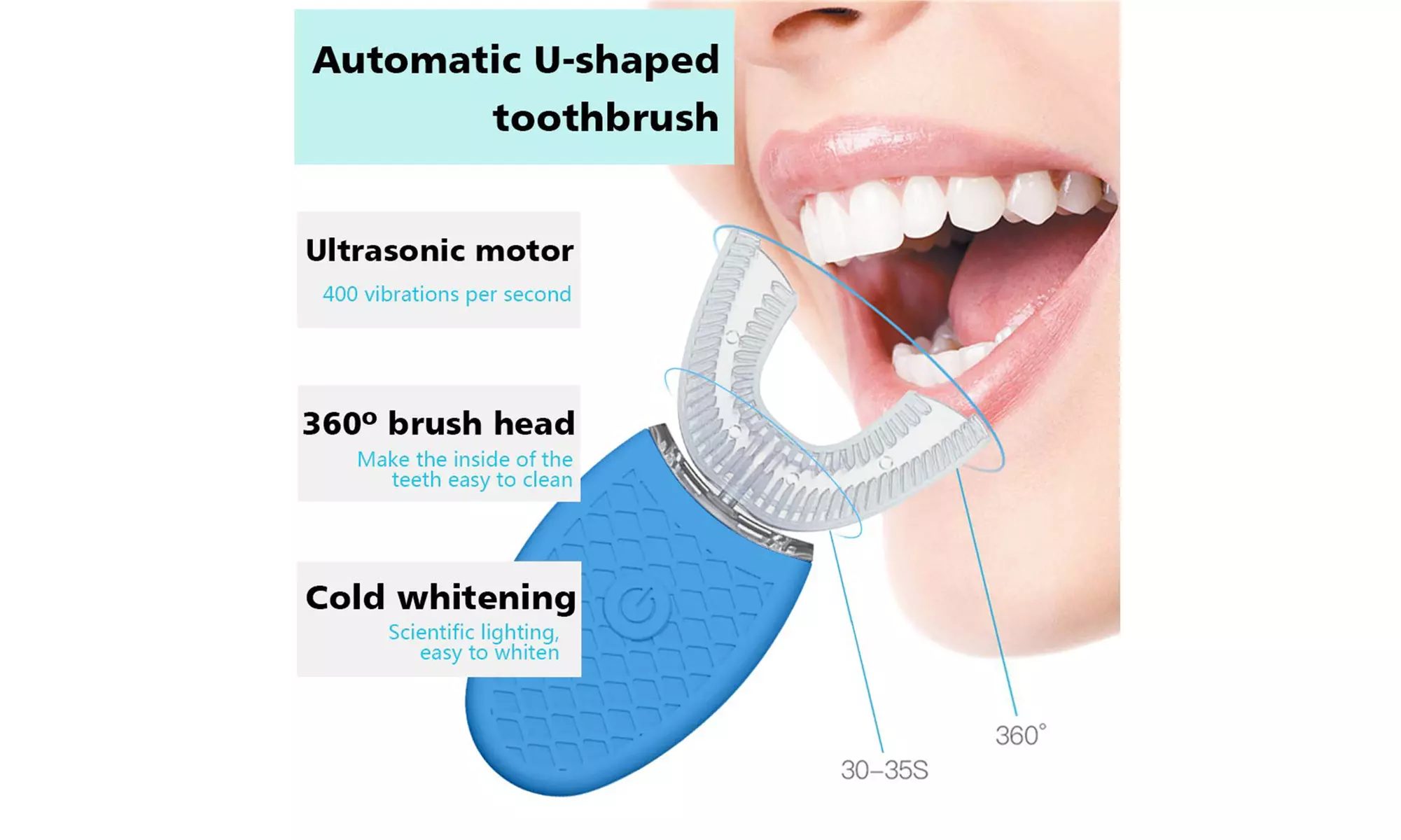 U Shaped Toothbrush Adults Portable 360 Degree Ultrasonic Electric Toothbrush