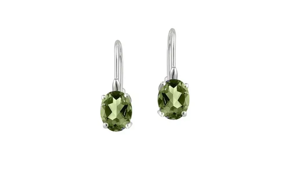 2.00 CTTW Genuine Peridot Oval Leverback Earrings in 18k white gold - Primary Image