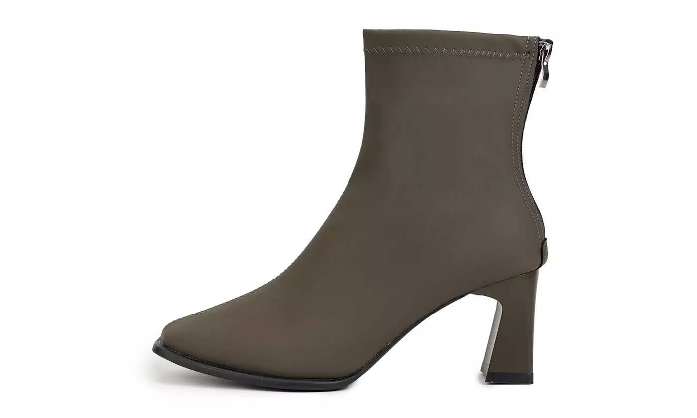 Women's High Heel PU Mid Calf Boot with Back Zipper