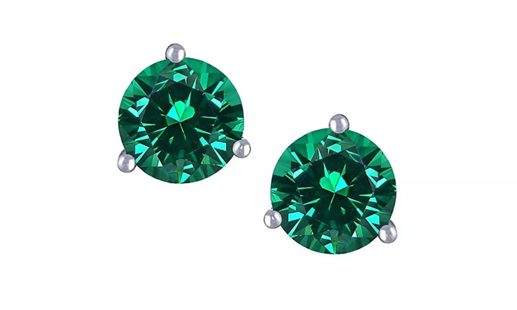 14k White Gold Plated 7mm Round 3 prong Martini push back Stud Earrings