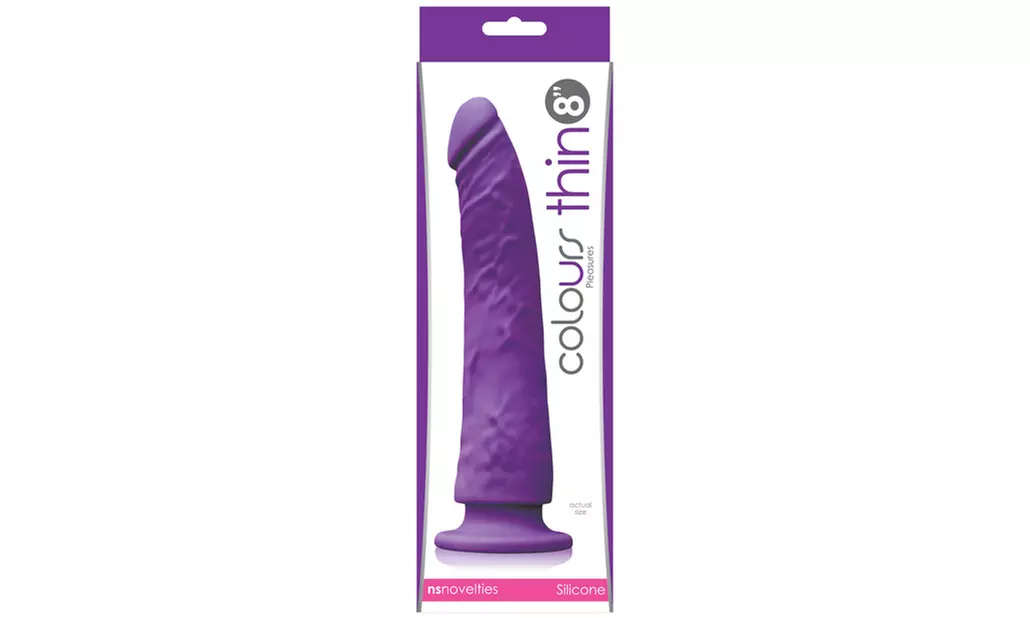 8" Long Super Slim Edition Pleasures Thin Purple Dildo - Primary Image