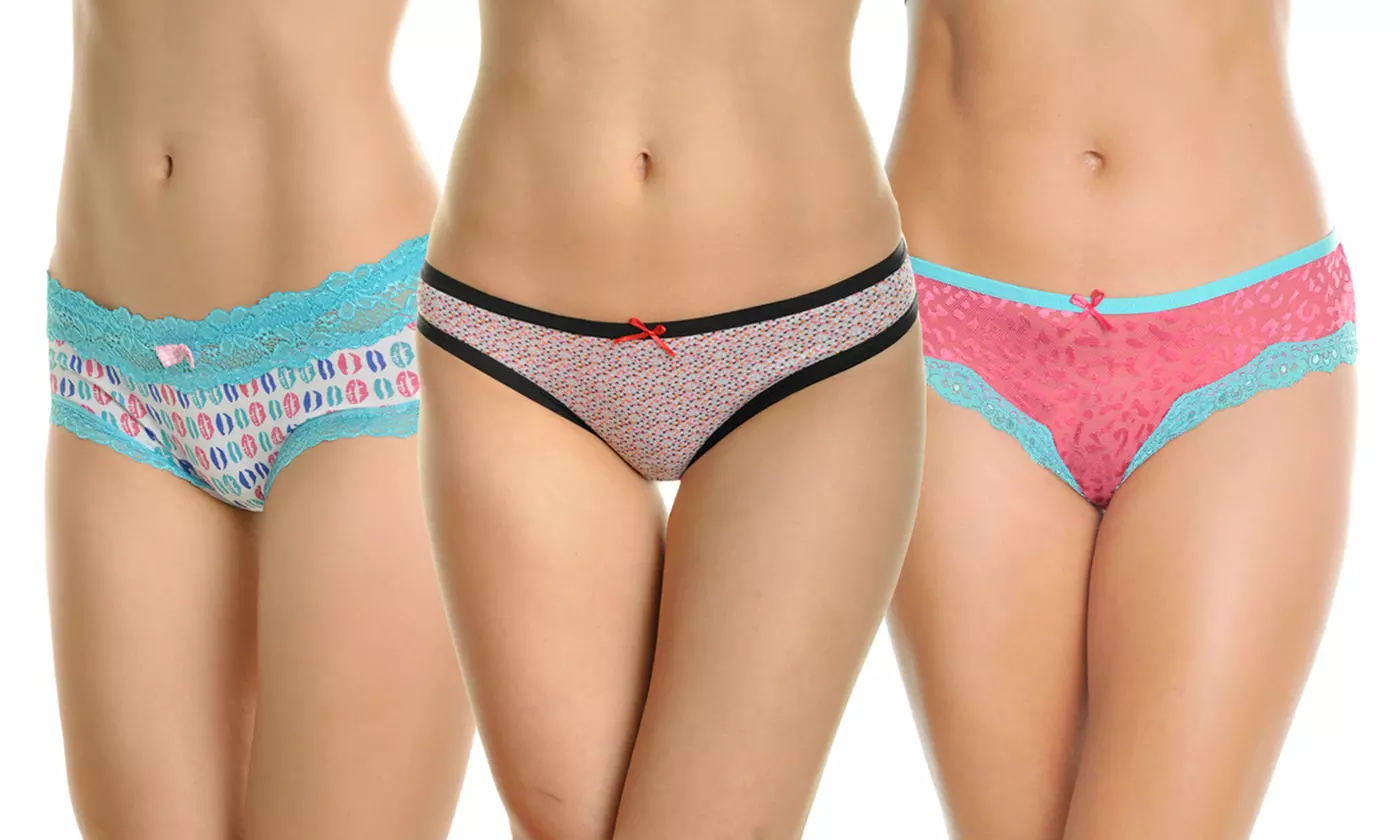 Angelina Cotton or Lace Bikini Panties in Assorted Print Patterns (6-Pack) - Primary Image