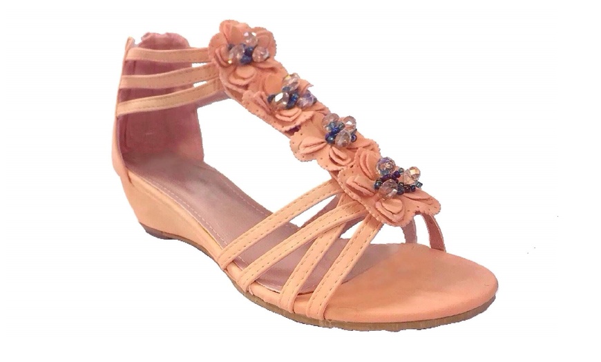 Image 5: Floral & Strappy Wedge Sandals with Crystal Beading (Size 5-10)