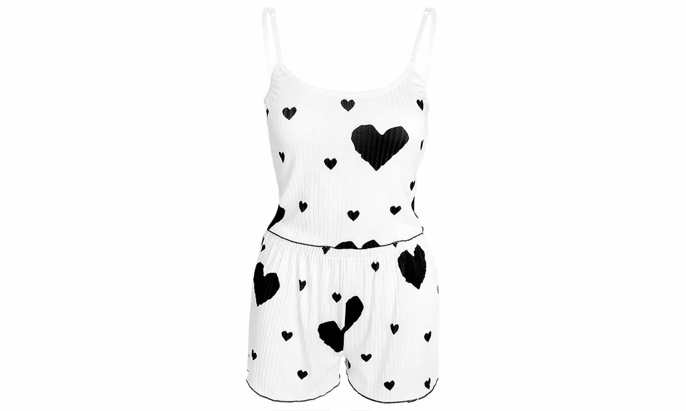 Women Cute Heart Printed Cami Top and Shorts Pajama Sets