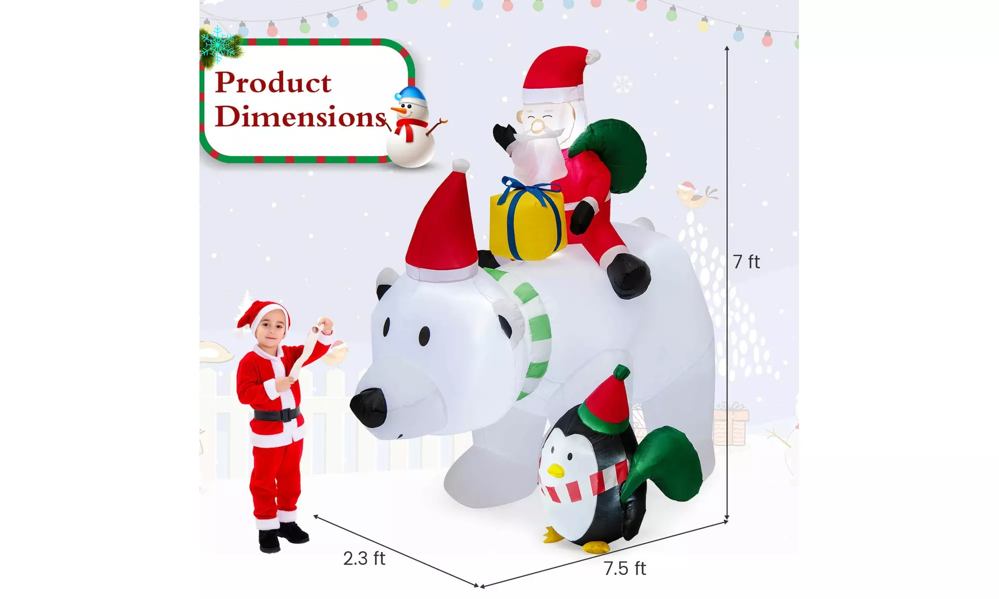 Costway Inflatable Christmas Santa Claus Helicopter Snowman Penguin Lights