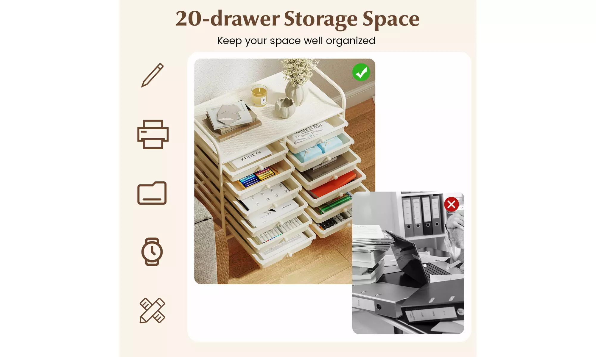 Costway 12 Drawers Rolling Cart Storage Scrapbook Paper Studio Organizer Bins