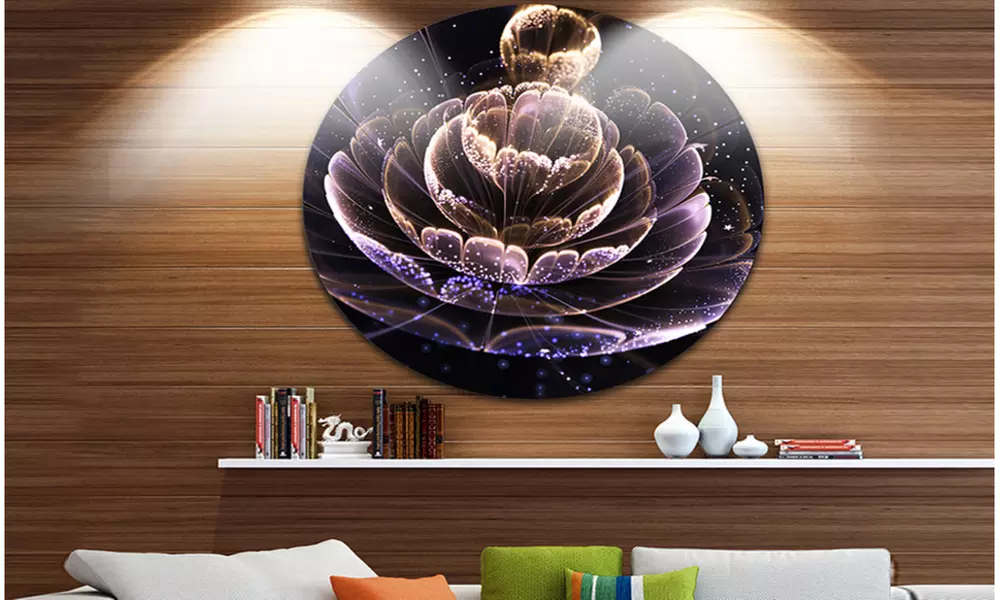 Purple Ideal Fractal Flower with Pollen' Floral Metal Circle Wall Art - Primary Image