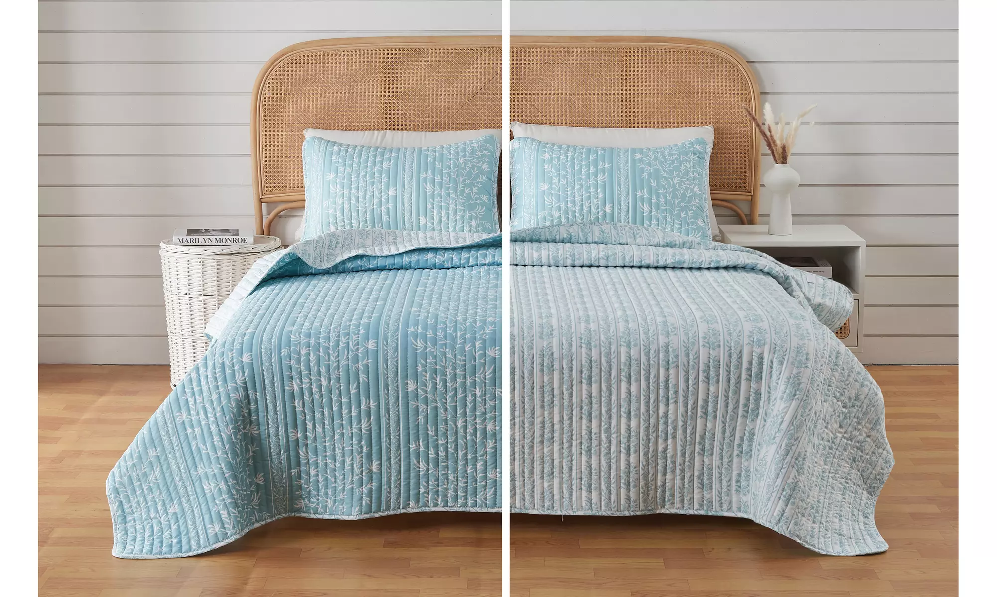 Boho Floral Microfiber Reversible Quilt Set with Shams