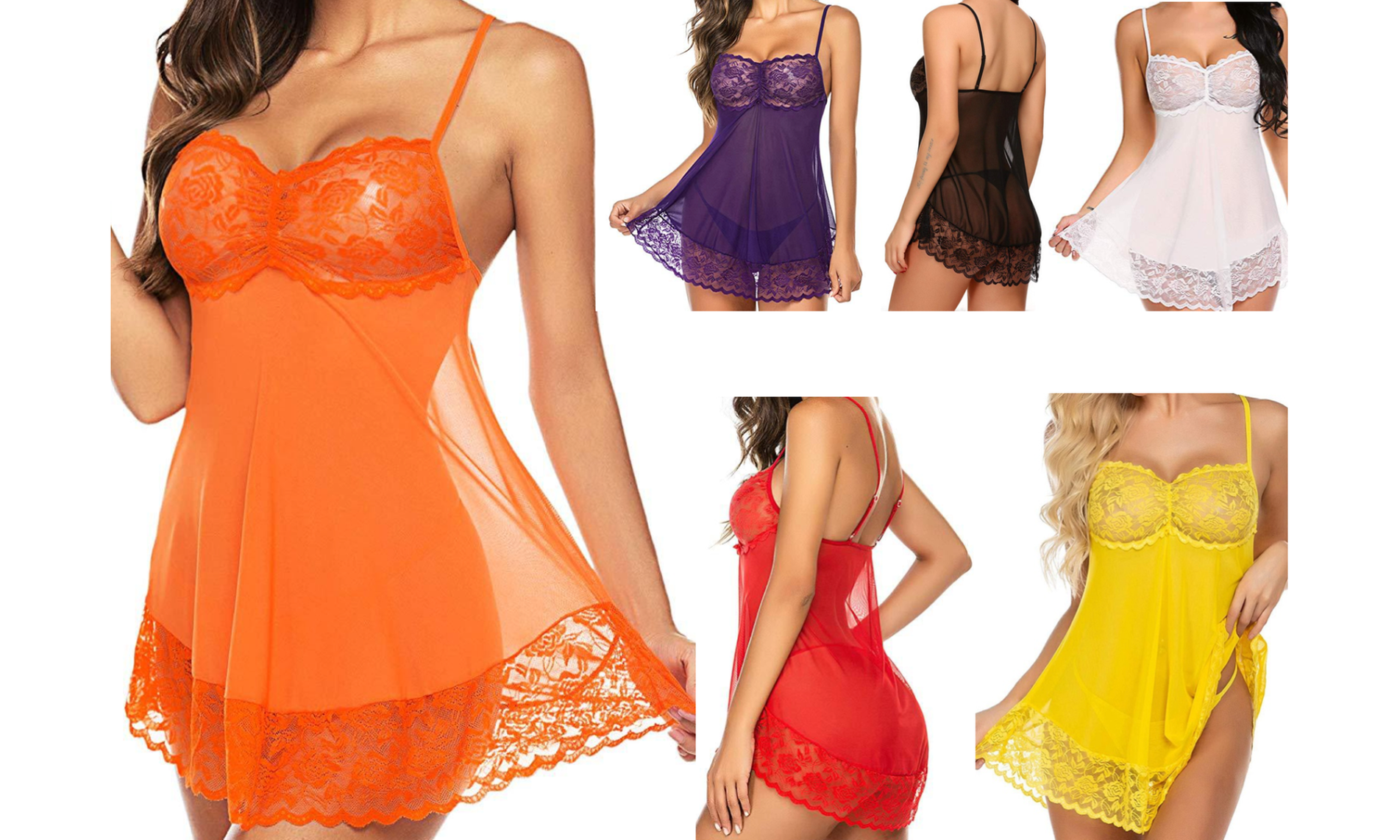 Sexy Lingerie Women Lace Dress Babydoll Nightdress Nightgown Sleepwear Thong Set