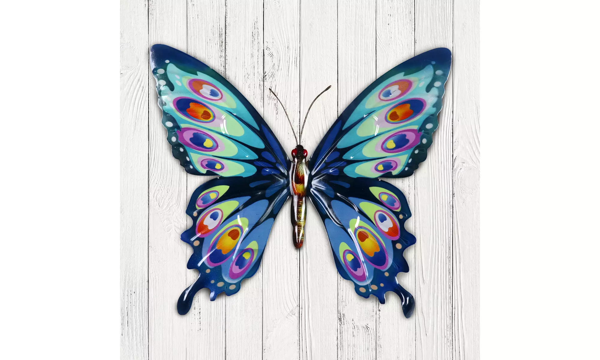 Exhart Metal Colorful Hand Painted Butterfly Wall Art, 14.5 by 13 Inches - Primary Image