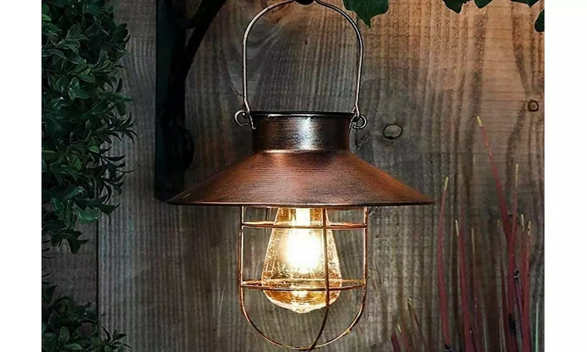 Retro Metal Solar Outdoor Hanging Lights LED Solar Lantern Light with Hook - Primary Image