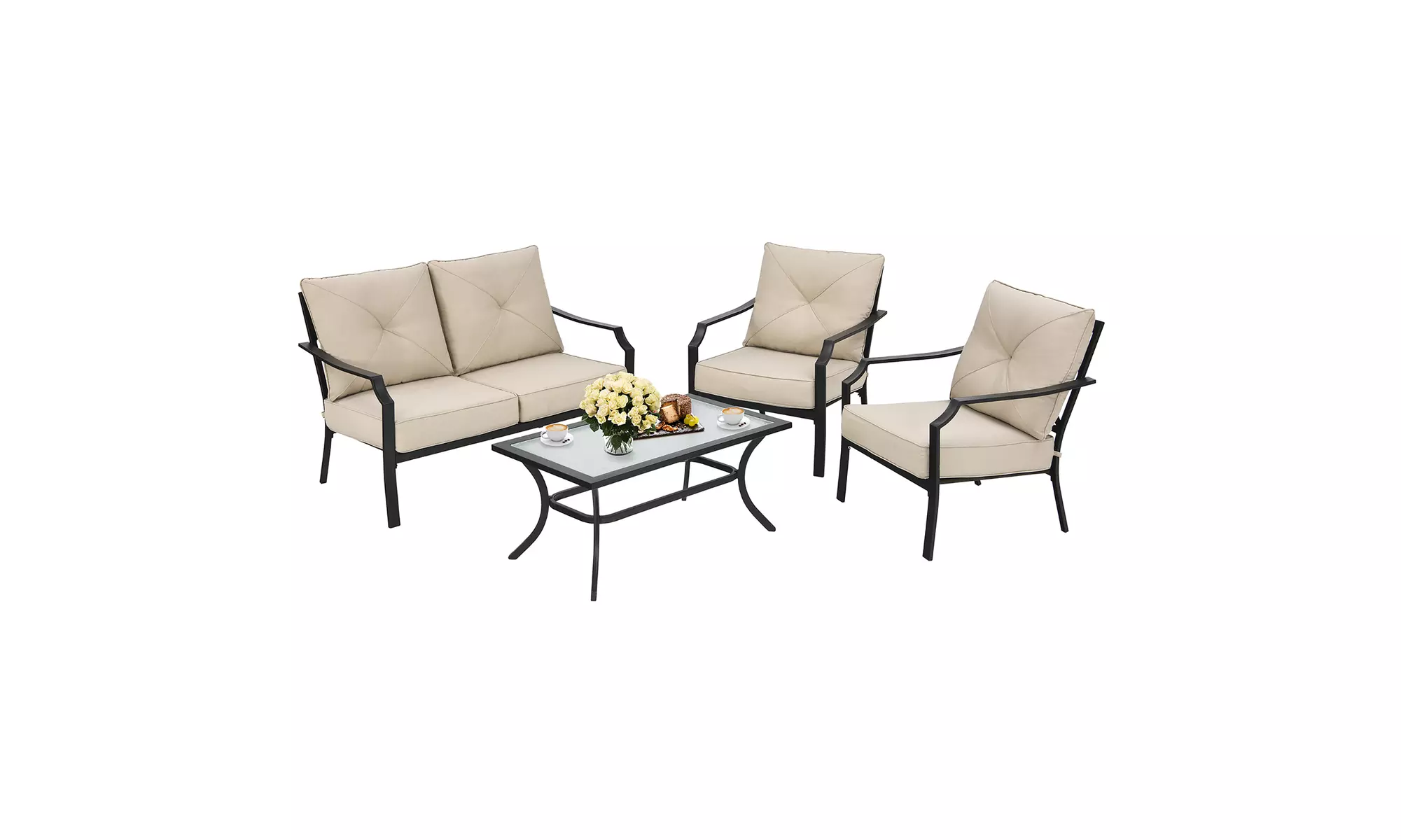 4 PCS Patio Furniture Set Cushion Sofa Loveseat  Sectional Garden Deck Poolside - Second Medium