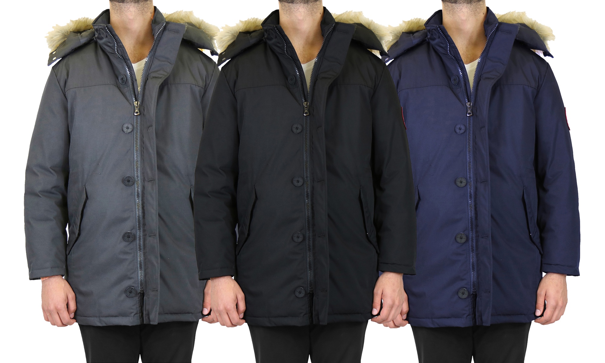 Men's Heavyweight Classic Parka Jacket With Zipper & Button Closure - Primary Image