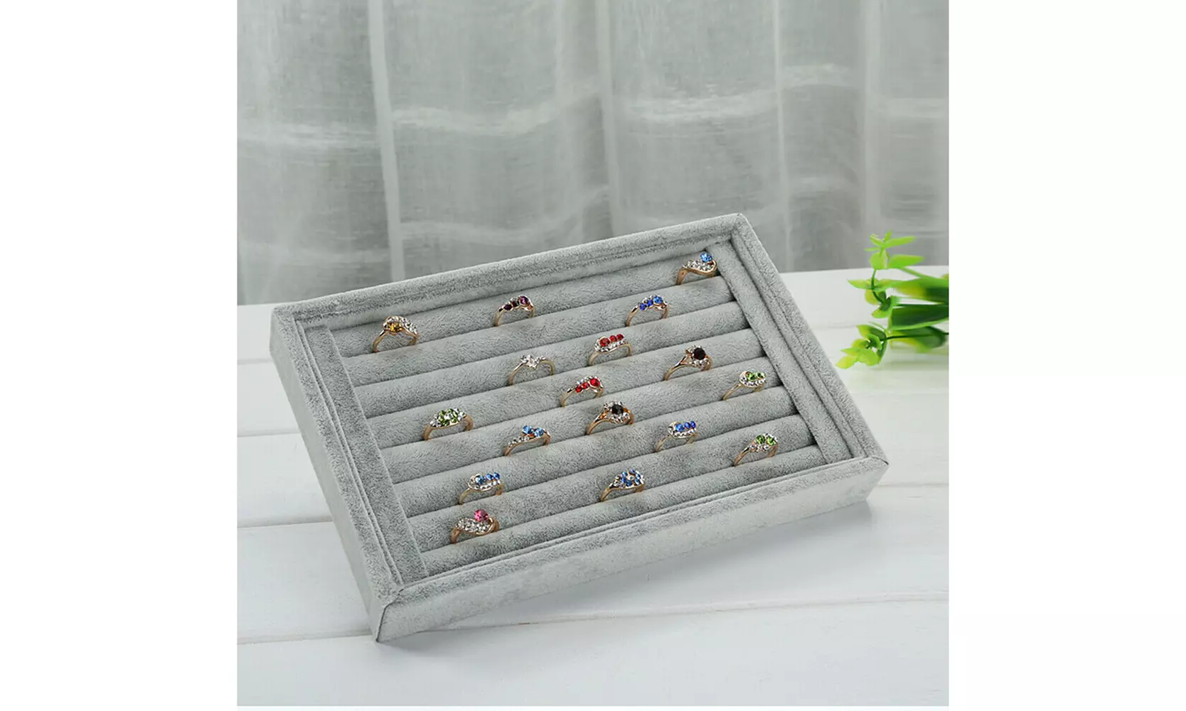 1-2 Pc Velvet Jewelry Ring Display Organizer Tray Holder Earring Storage Case