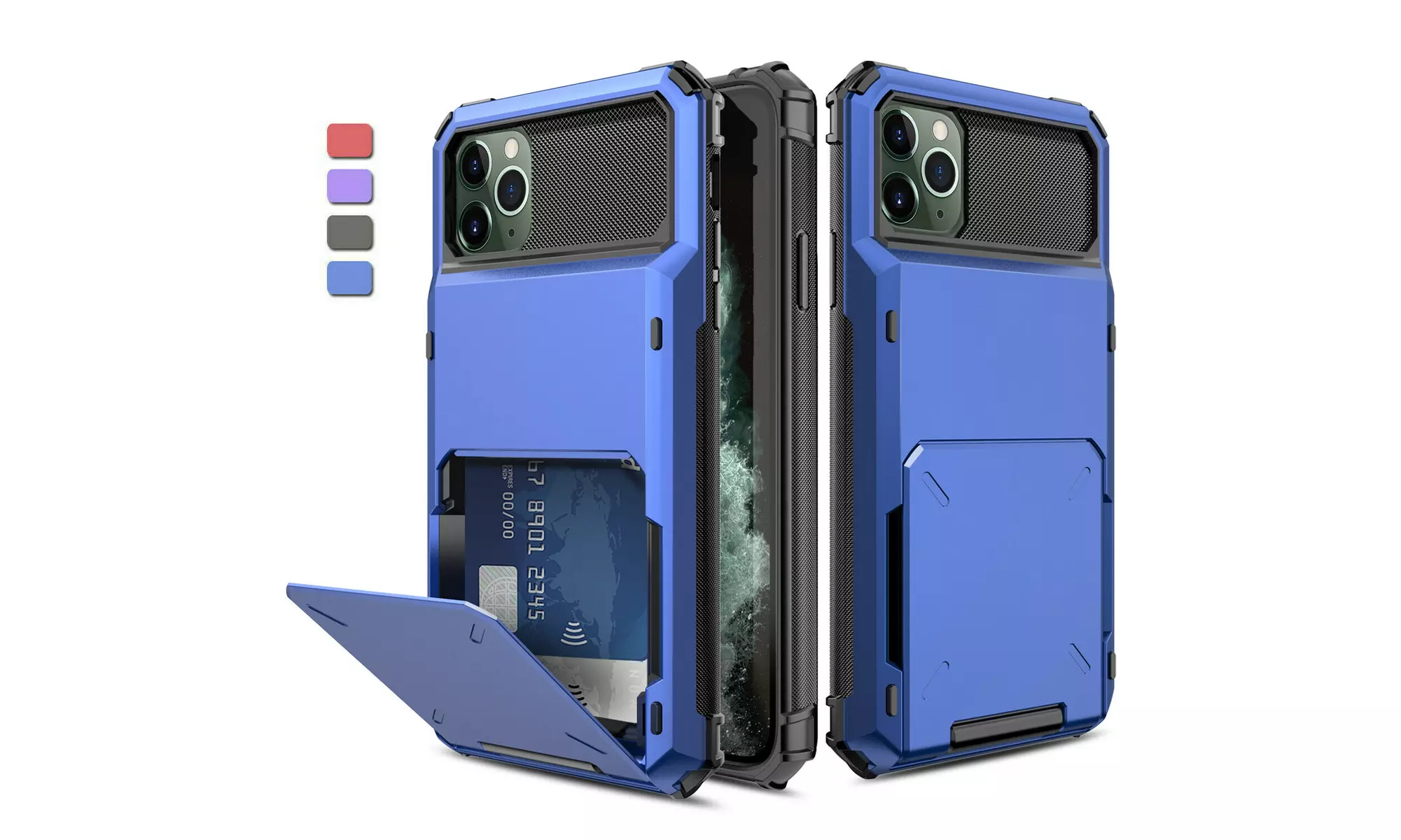 For iPhone 11 Pro Max X XR XS Max Rugged Case Cover With Card Wallet Holder Slot - Primary Image