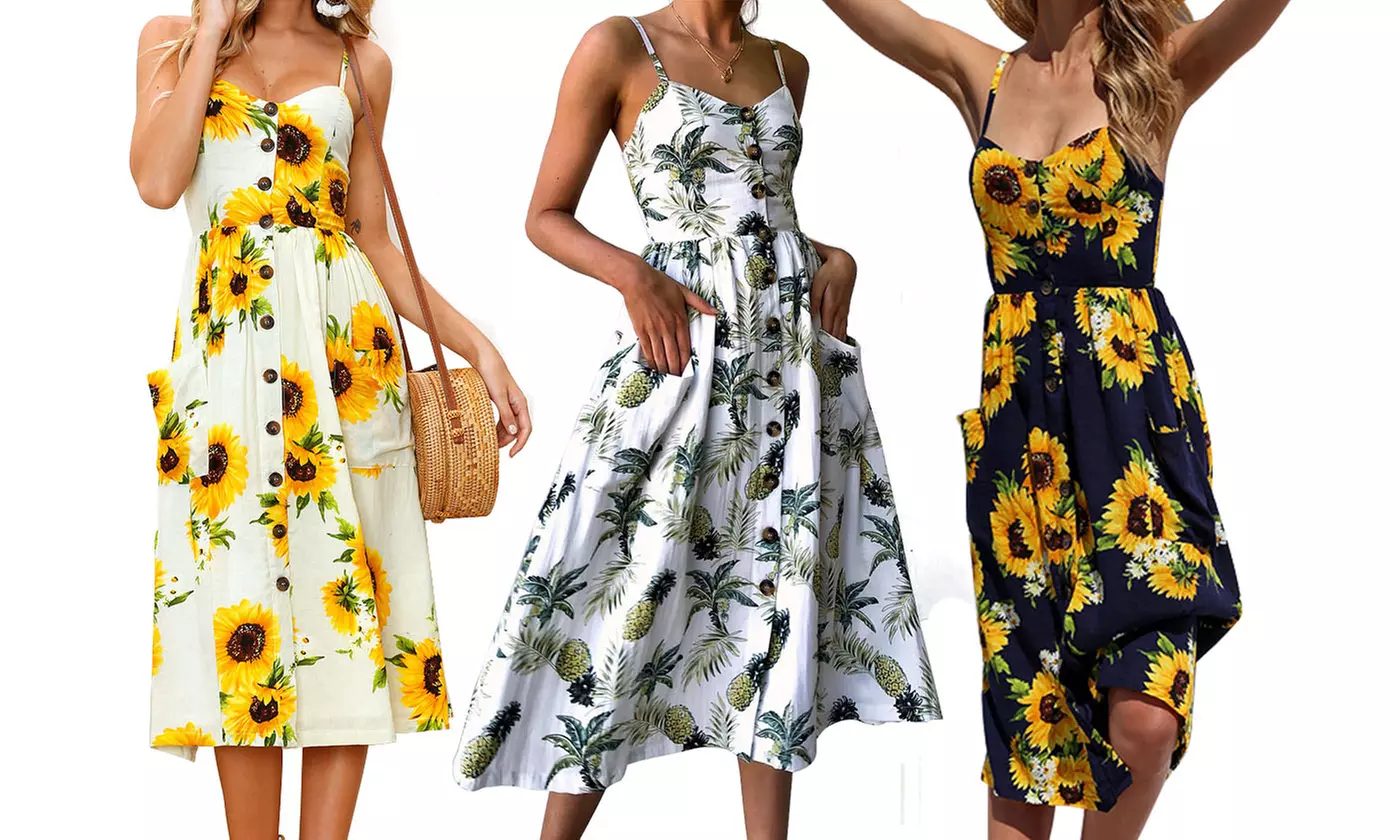 Womens Floral Sleeveless Boho Maxi Dress Lady Summer Mini Dress Sundress - Primary Image