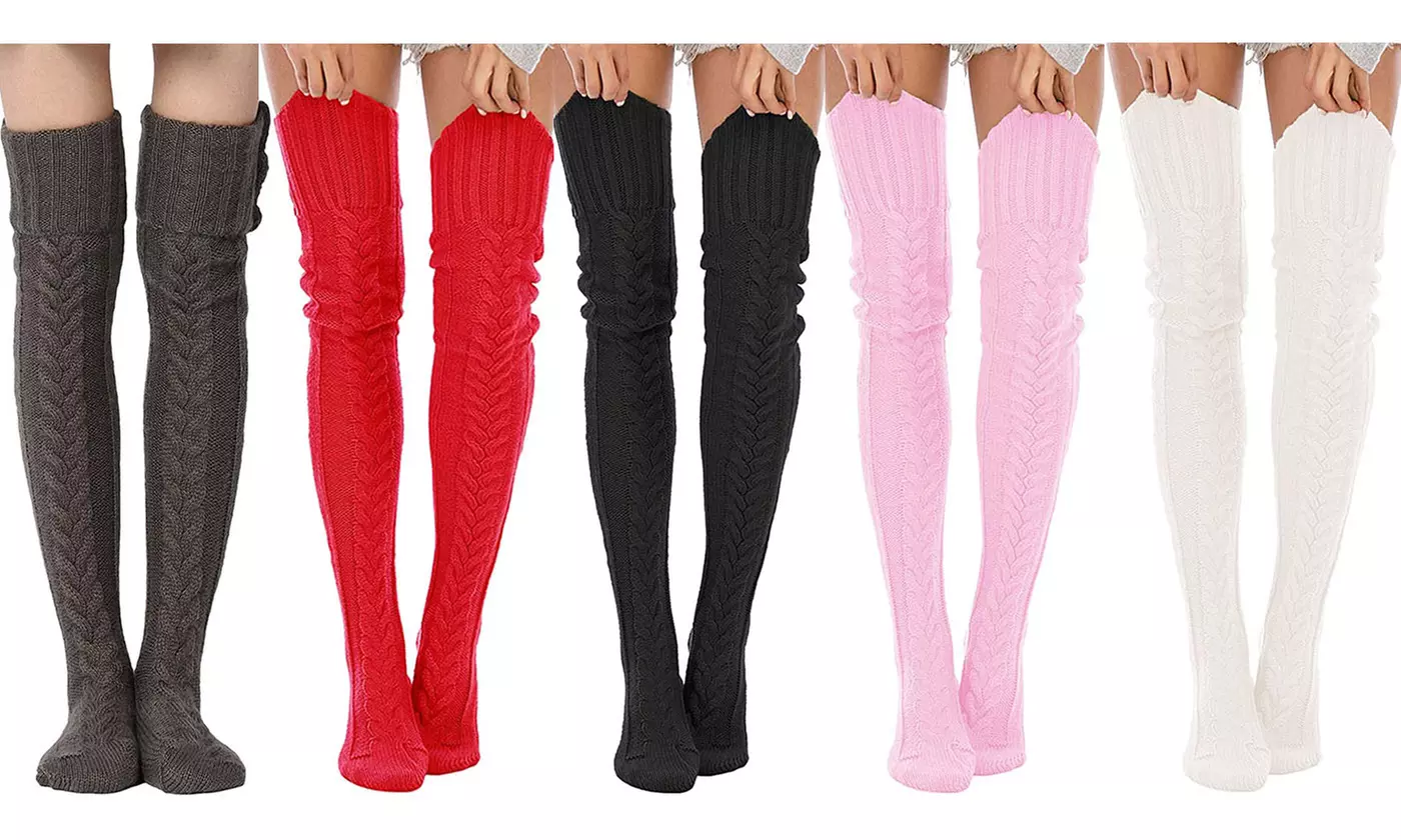 Women's Cable Knitted Thigh High Boot Socks Extra Long Winter Leg Warmers