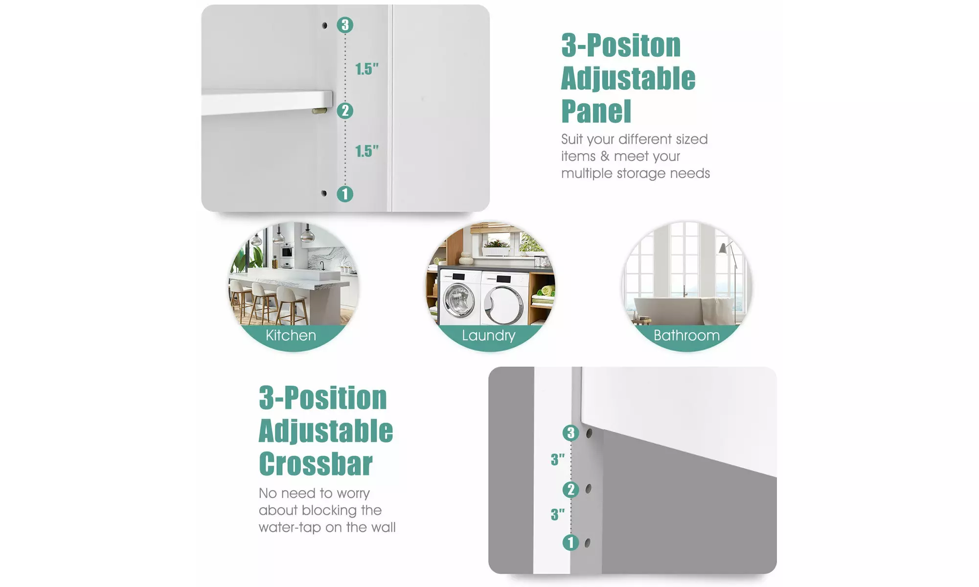 Over The Toilet Storage Cabinet Double Door Bathroom Organizer Adjustable Shelf 