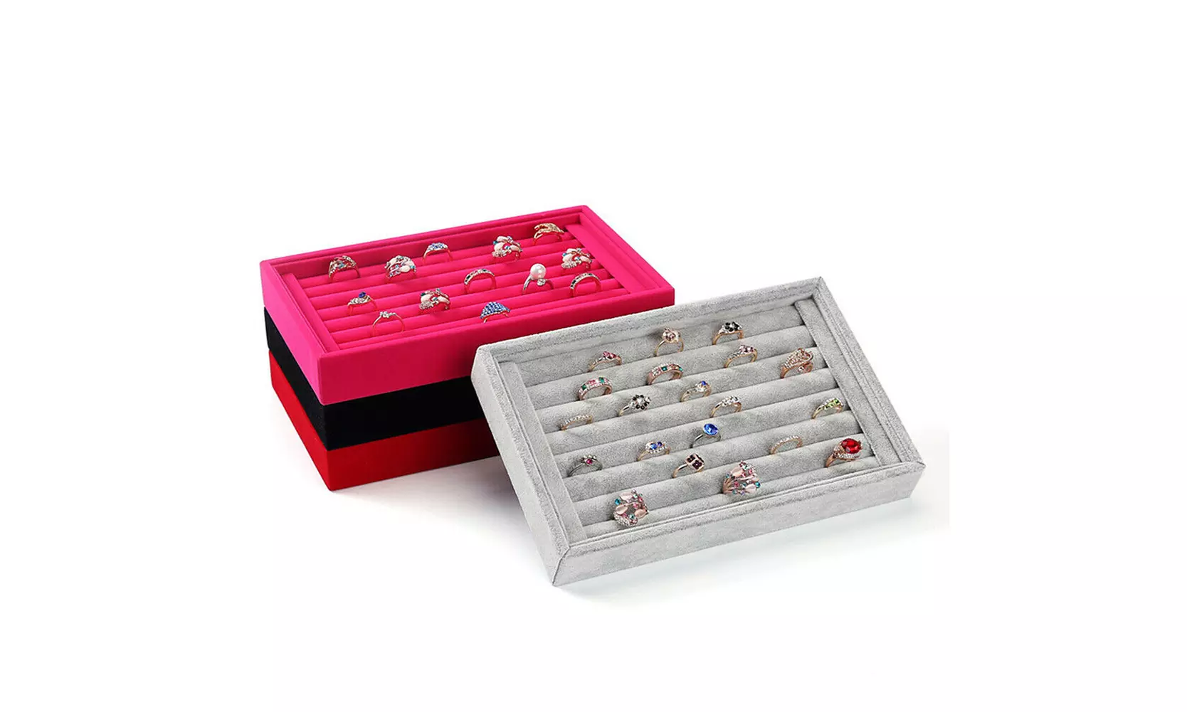 1-2 Pc Velvet Jewelry Ring Display Organizer Tray Holder Earring Storage Case