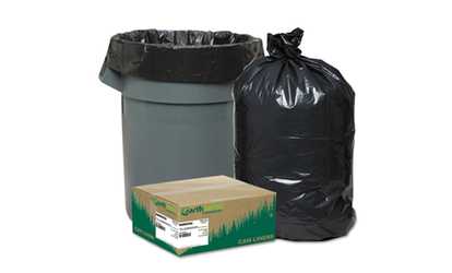 Earthsense Commercial Recycled Can Liners, 55-60gal,  Black