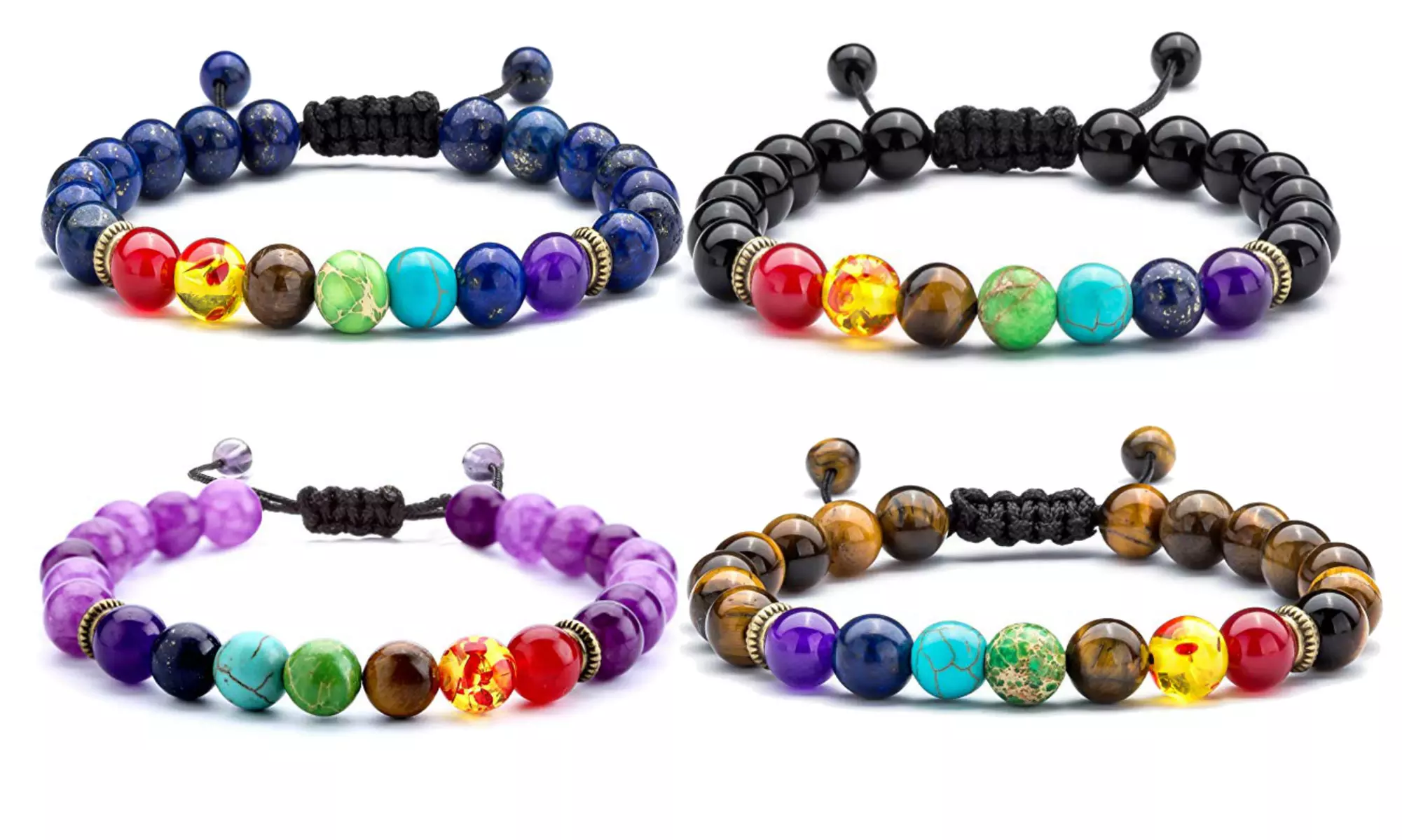 777- Smooth Stone Chakra Bracelet with Braided Adjustable Size Rope  - Primary Image